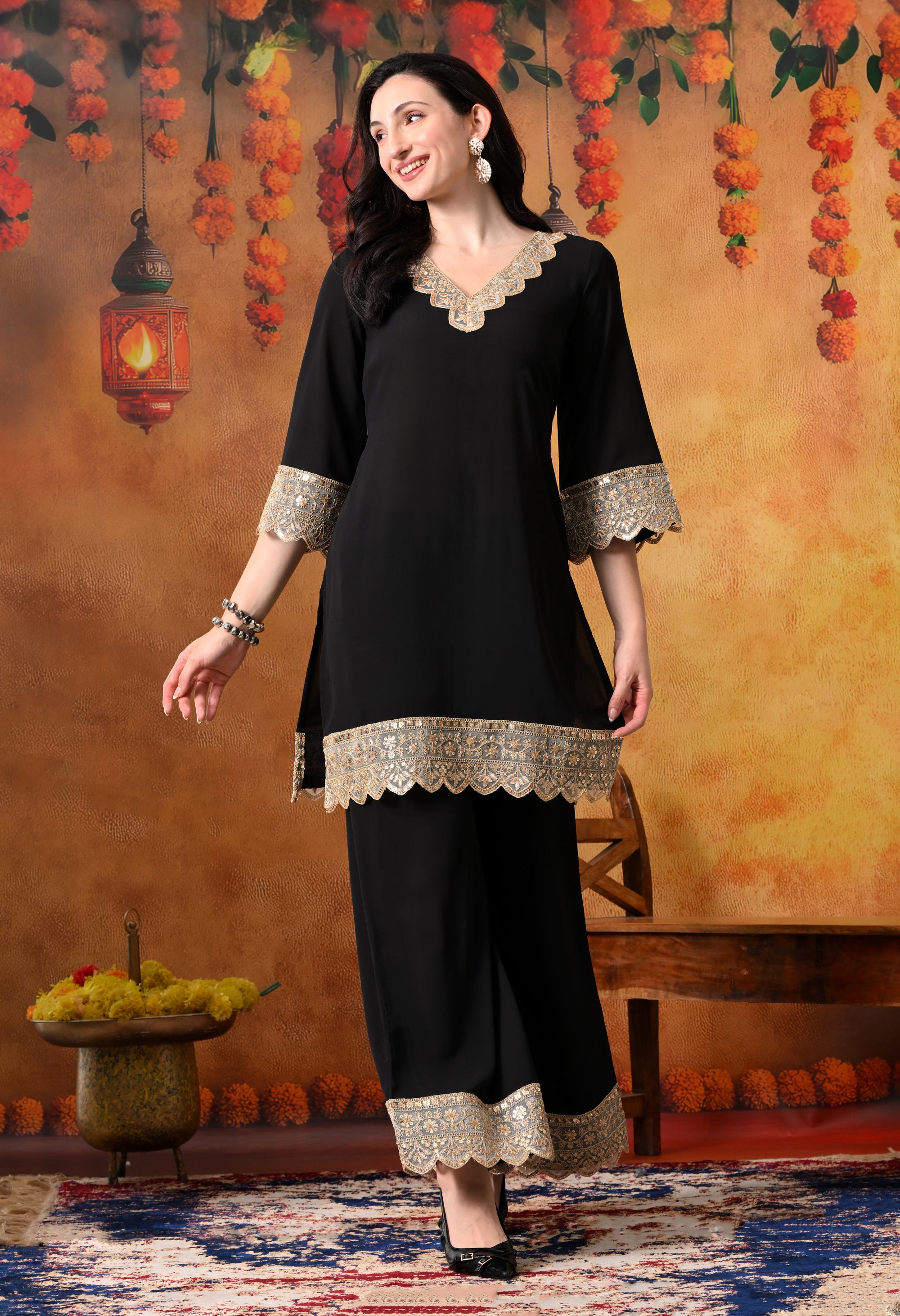 Black Kurti with Gold Zari Embellishment