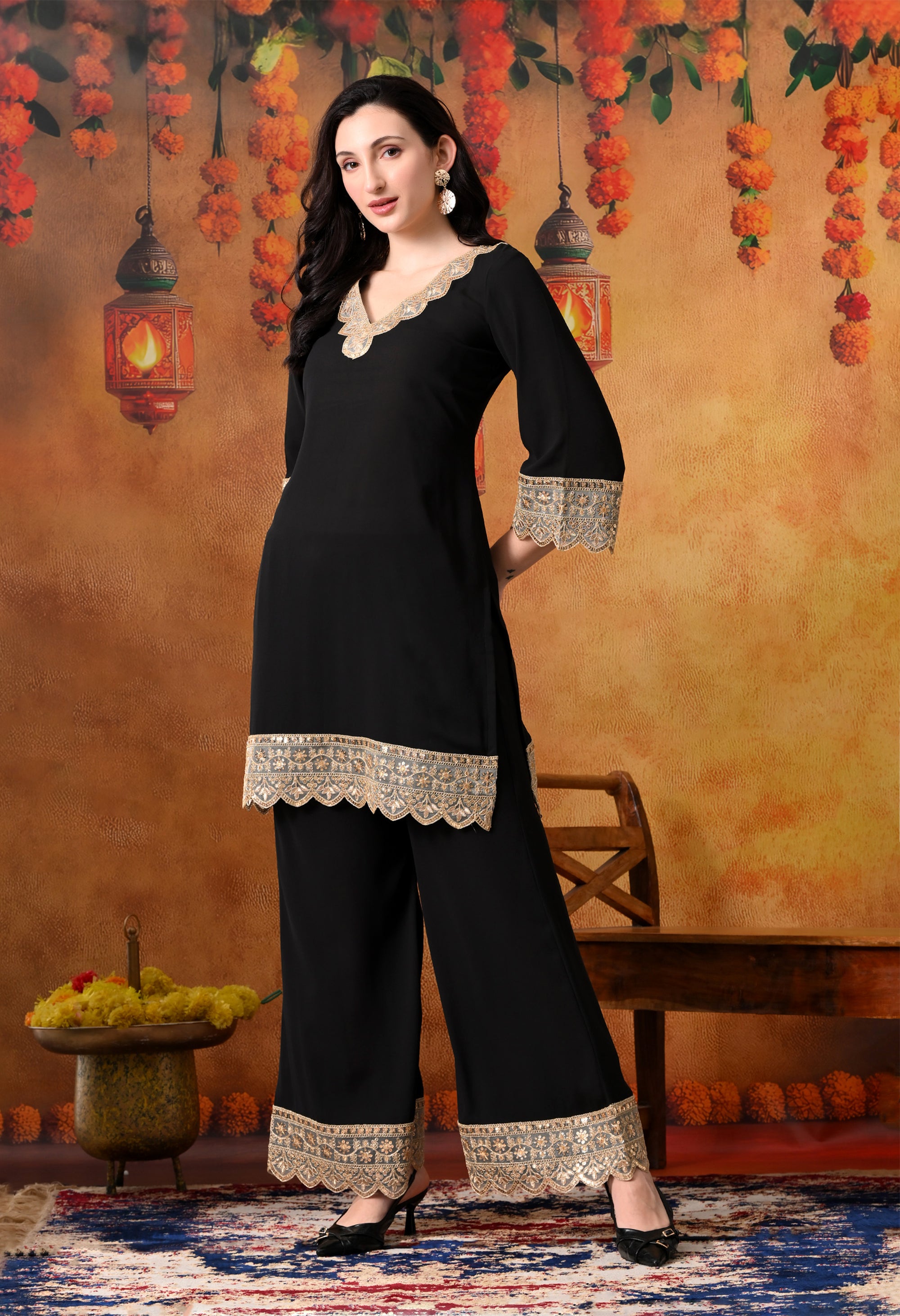 Black Kurti with Gold Zari Embellishment