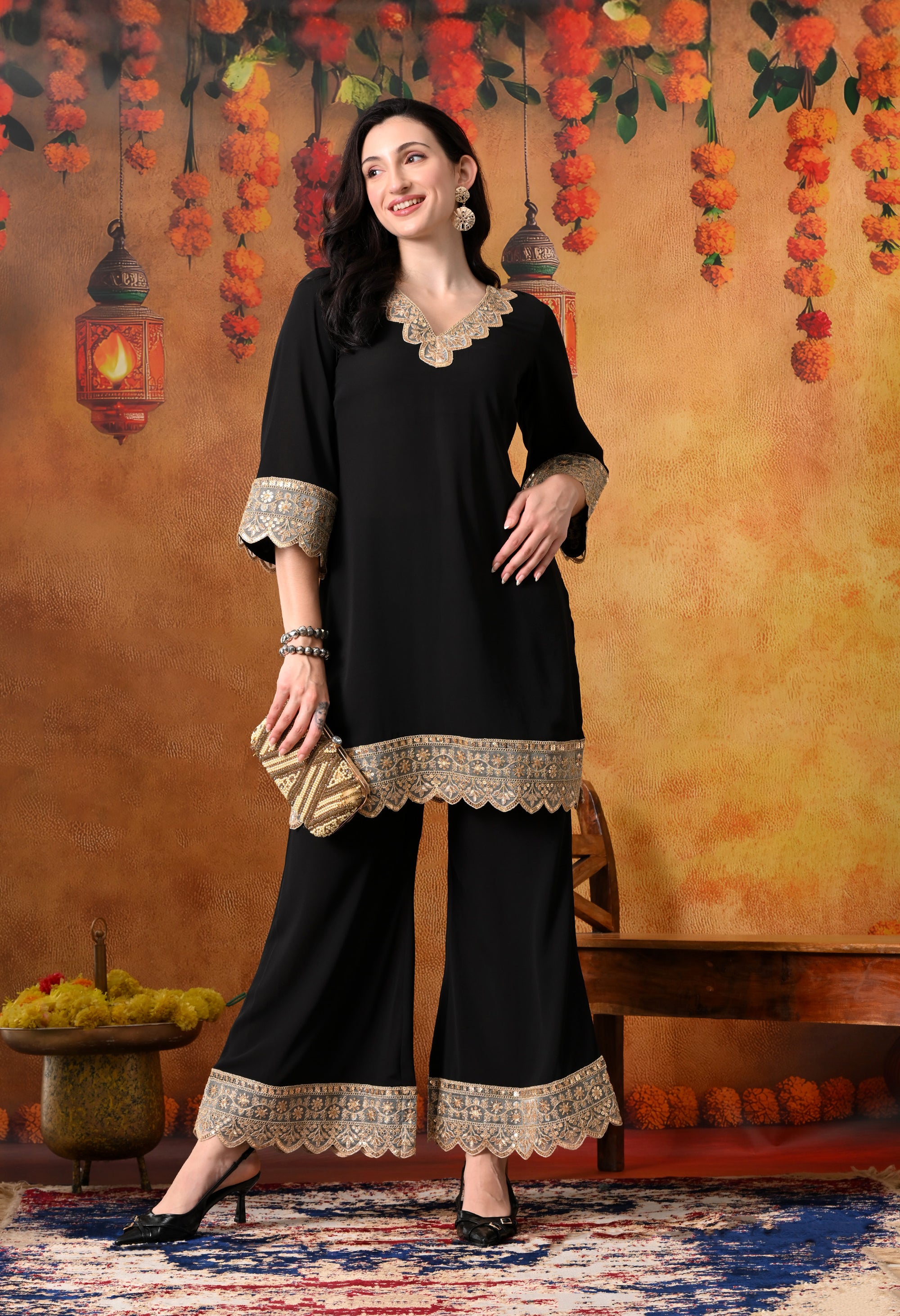 Black Kurti with Gold Zari Embellishment