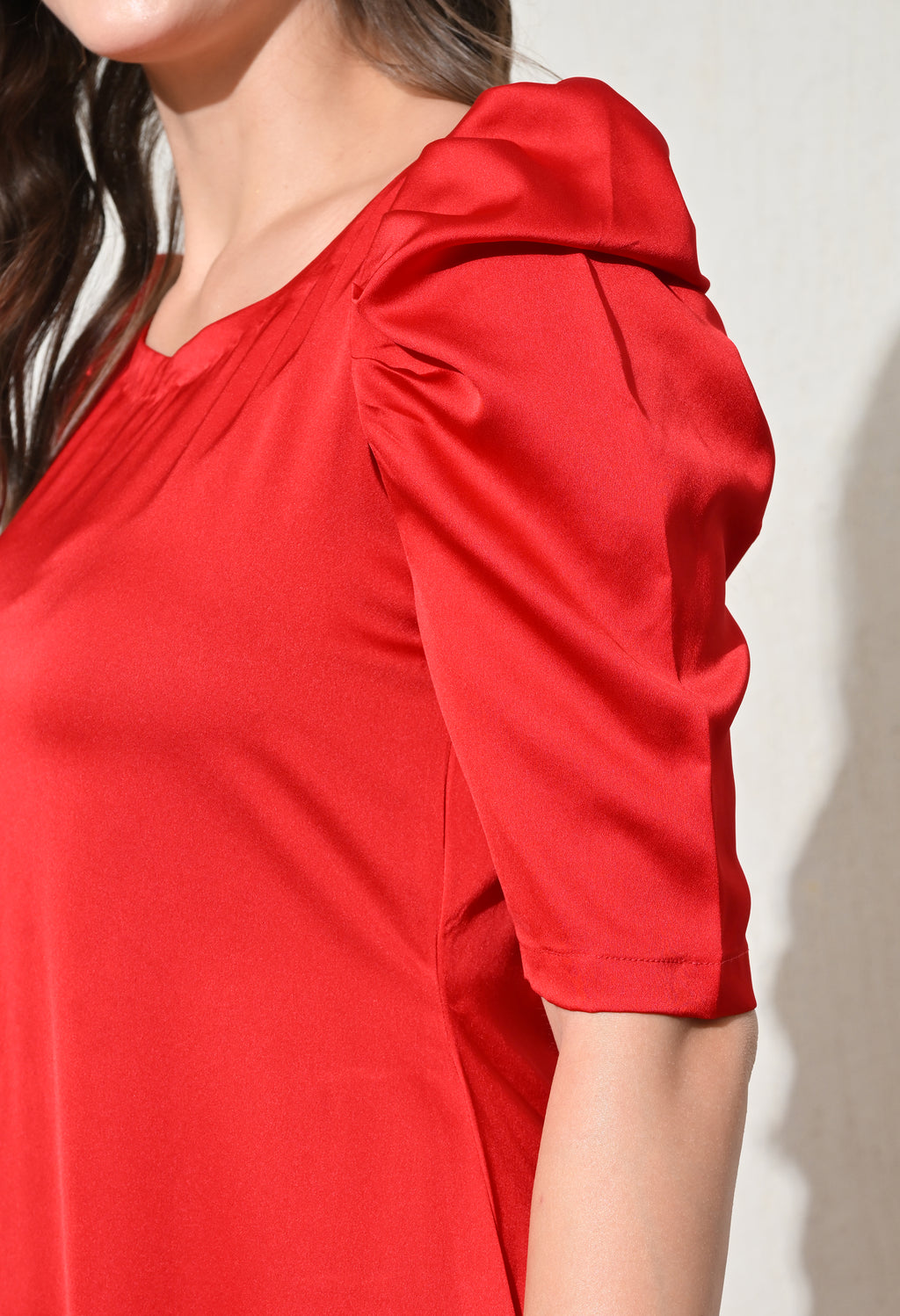 Red Midi Dress with Checked Crop Jacket