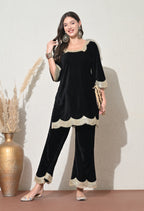 Black Velvet Kurta Set with Golden Lace