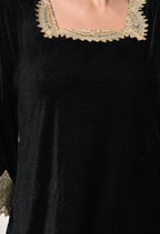 Black Velvet Kurta Set with Golden Lace