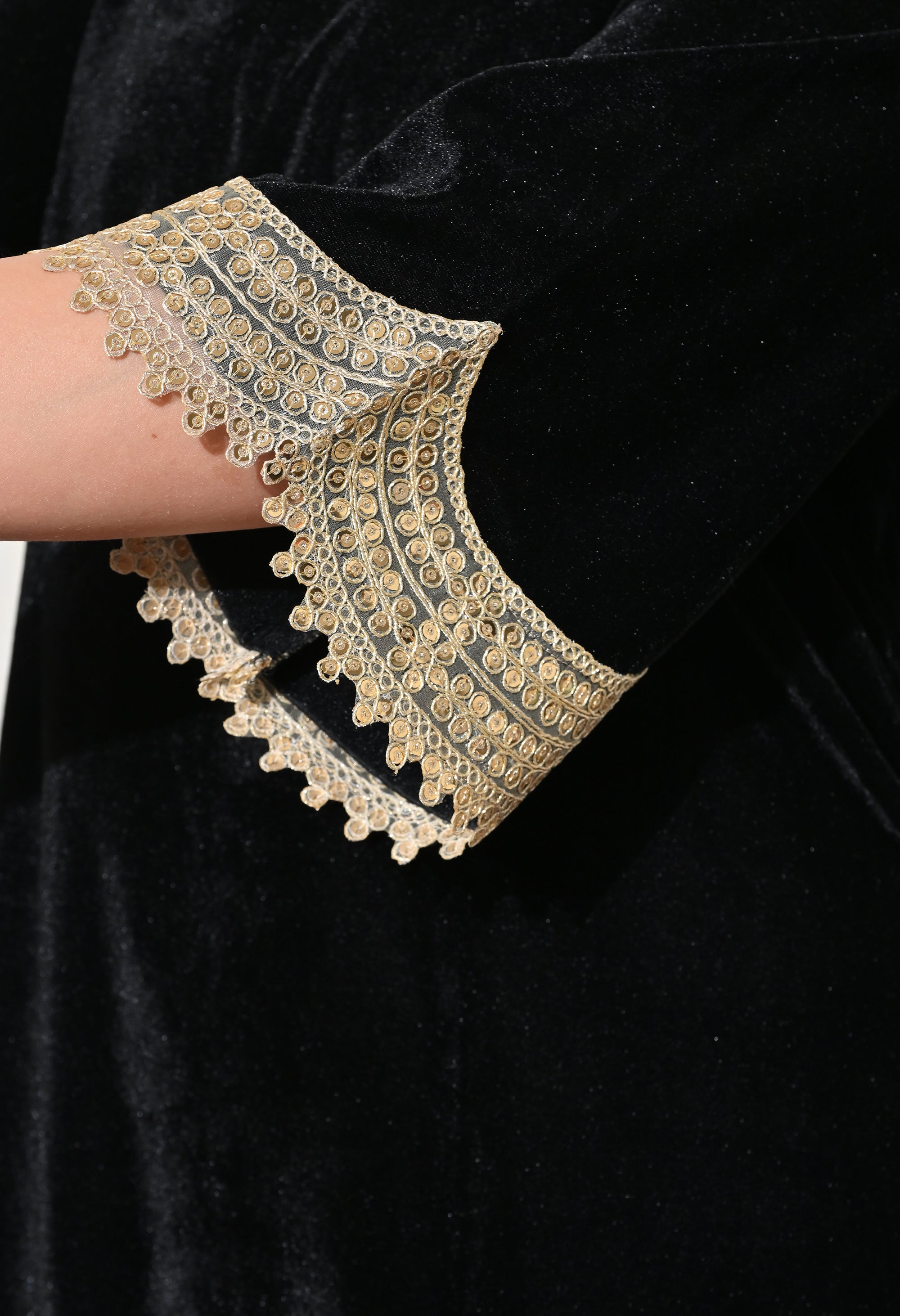 Black Velvet Kurta Set with Golden Lace