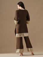 The Mocha Gold Embroidered Co-ord Set with Potli