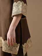 The Mocha Gold Embroidered Co-ord Set with Potli