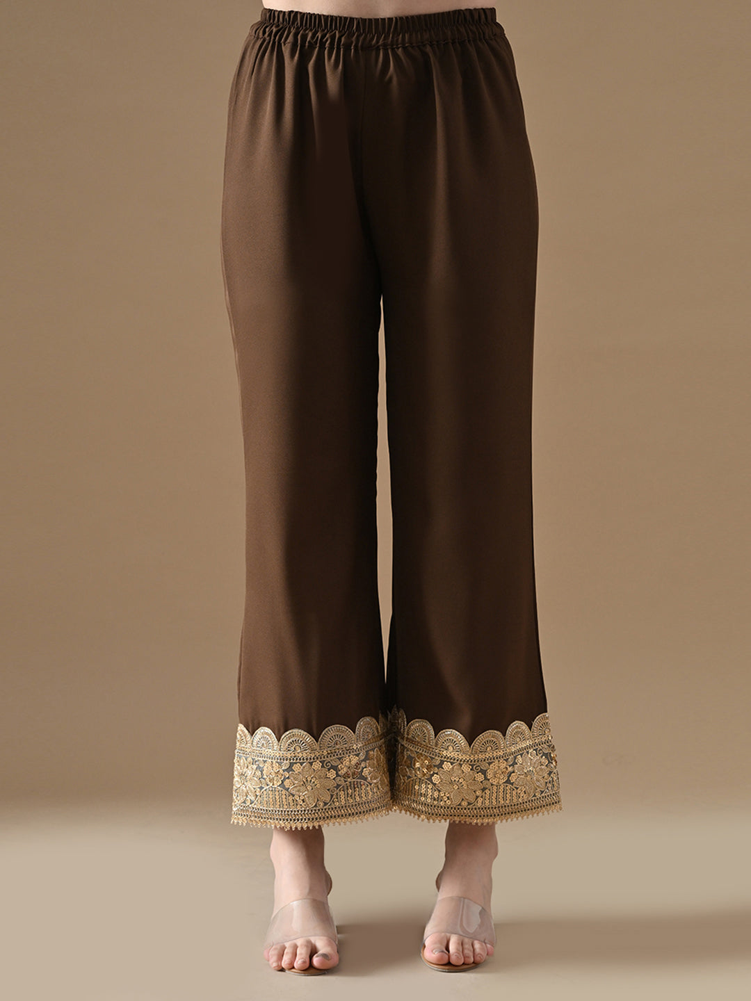 The Mocha Gold Embroidered Co-ord Set with Potli