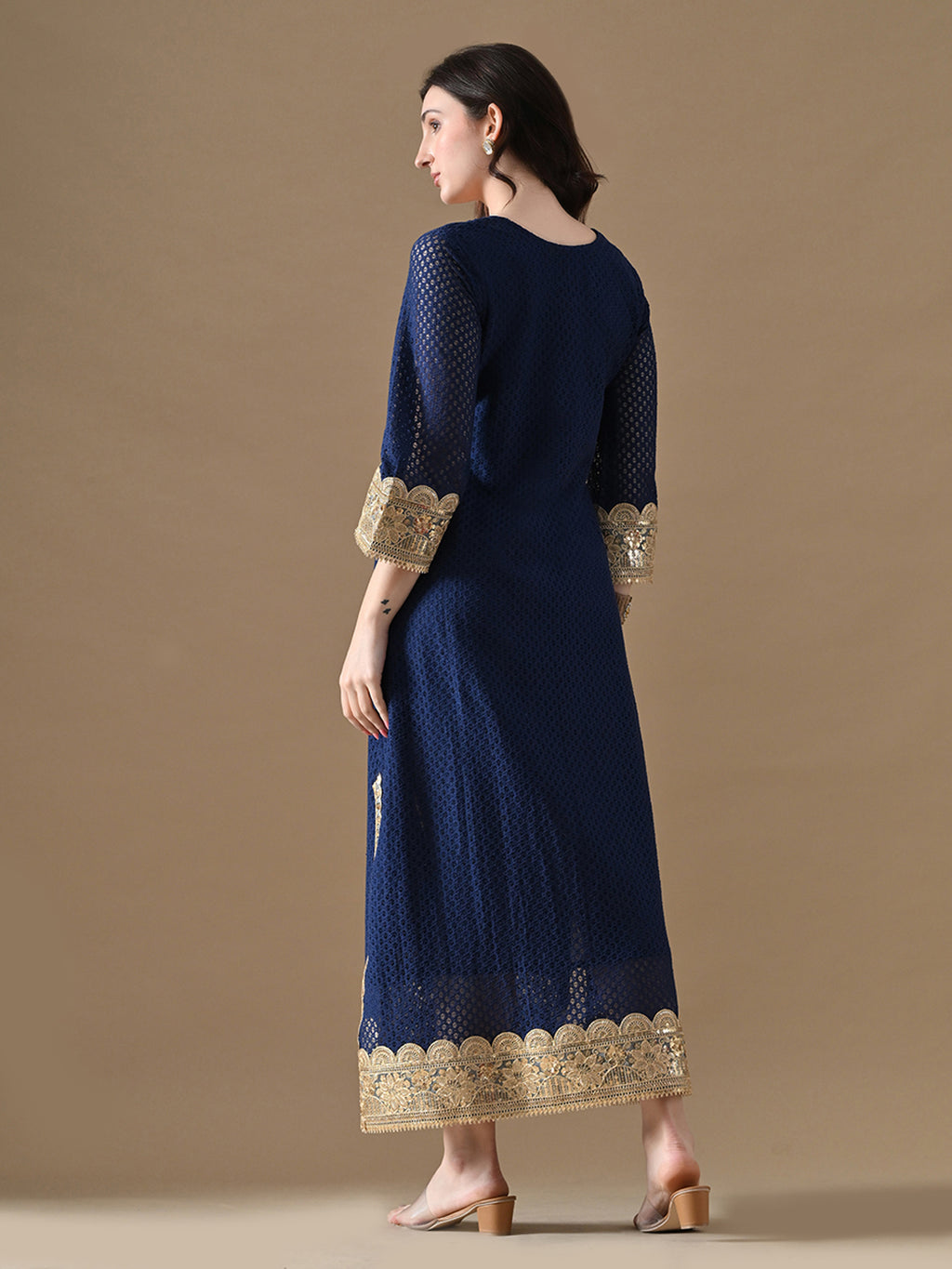 Royal Blue Embroidered Anarkali with Potli