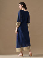 Royal Blue Embroidered Anarkali with Potli