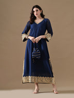 Royal Blue Embroidered Anarkali with Potli