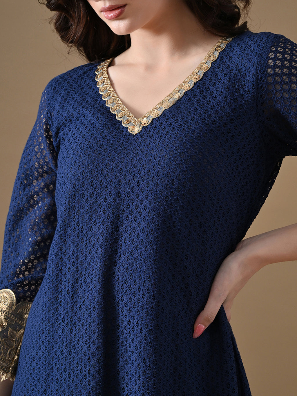 Royal Blue Embroidered Anarkali with Potli