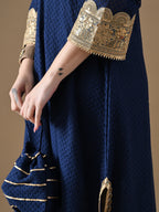 Royal Blue Embroidered Anarkali with Potli