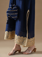 Royal Blue Embroidered Anarkali with Potli