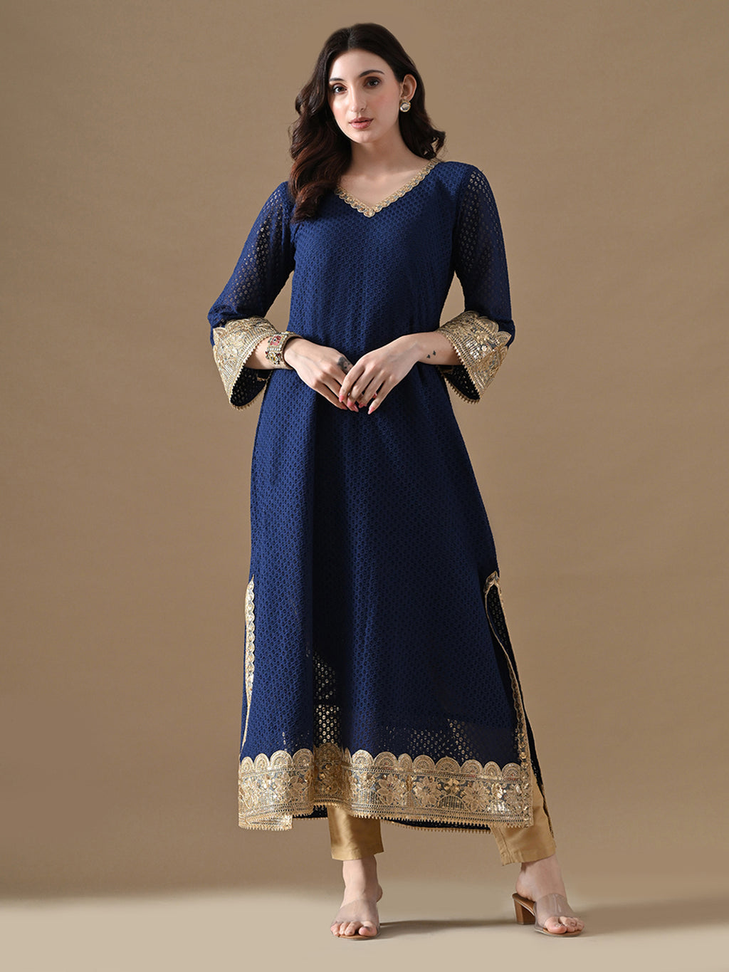 Royal Blue Embroidered Anarkali with Potli