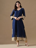 Royal Blue Embroidered Anarkali with Potli