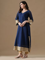 Royal Blue Embroidered Anarkali with Potli