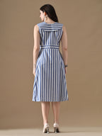 Blue & White Striped Flare Dress