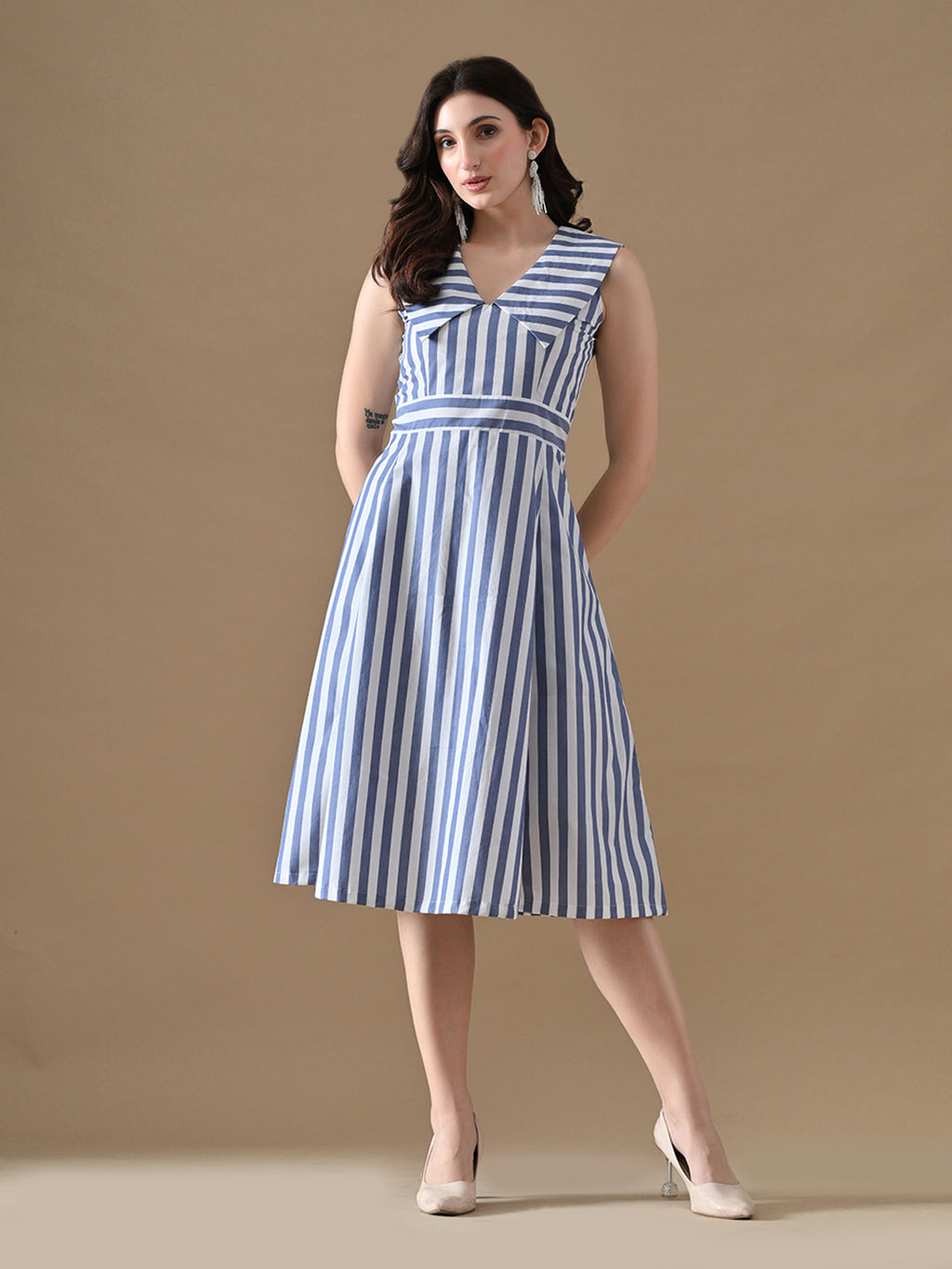 Blue & White Striped Flare Dress