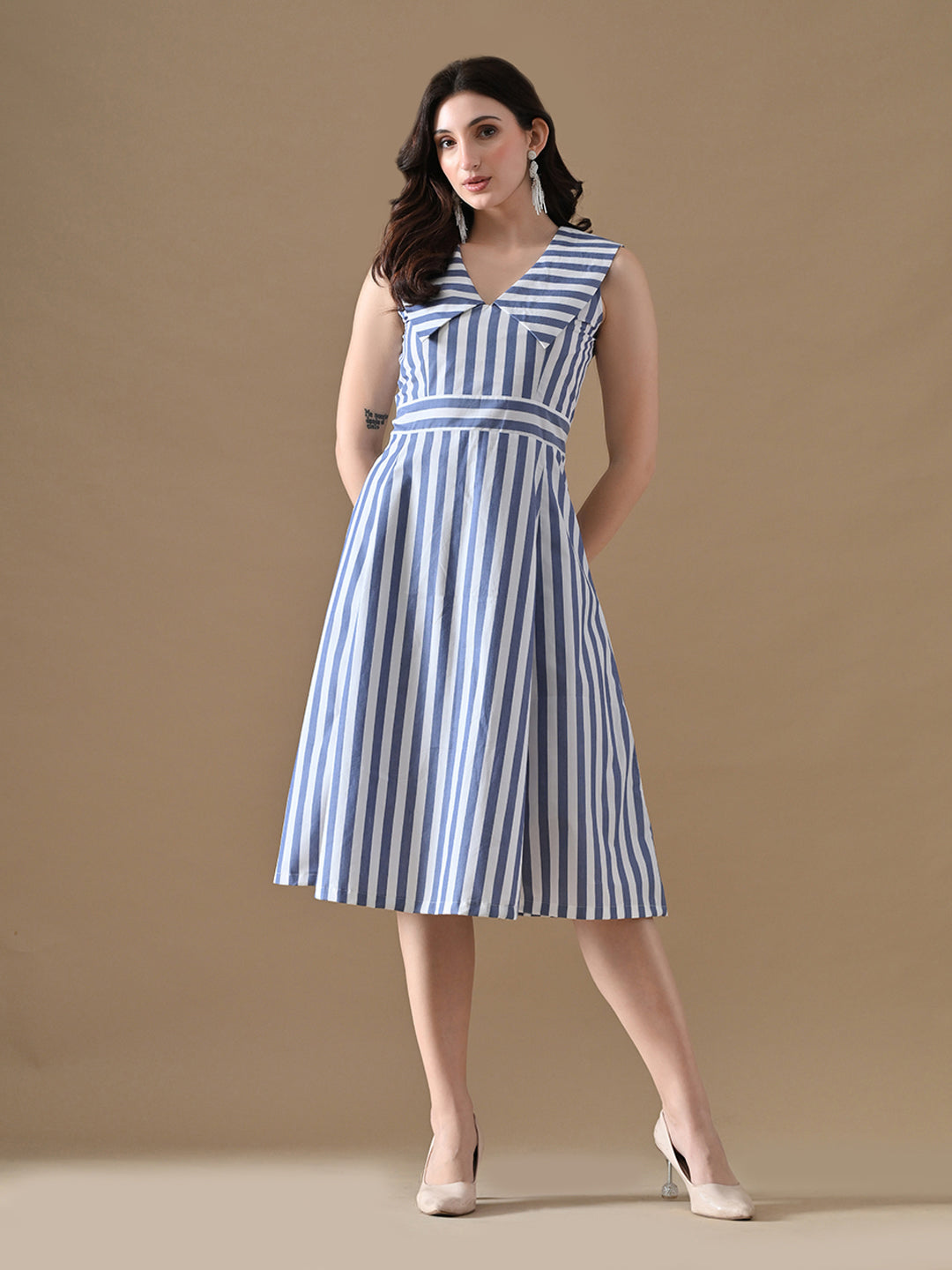 Blue & White Striped Flare Dress