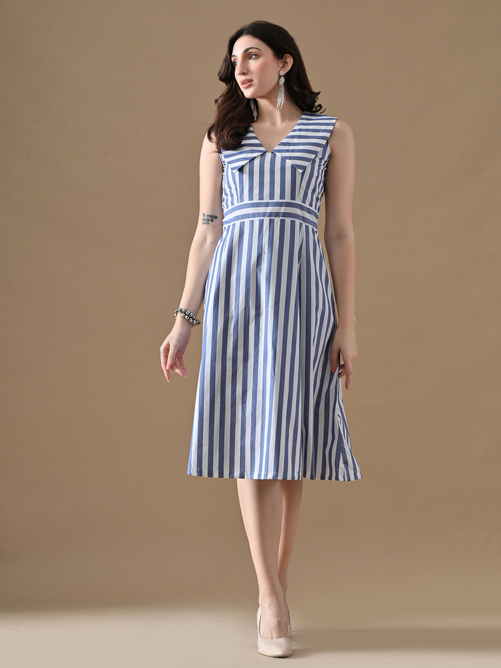 Blue & White Striped Flare Dress