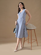 Blue & White Striped Flare Dress