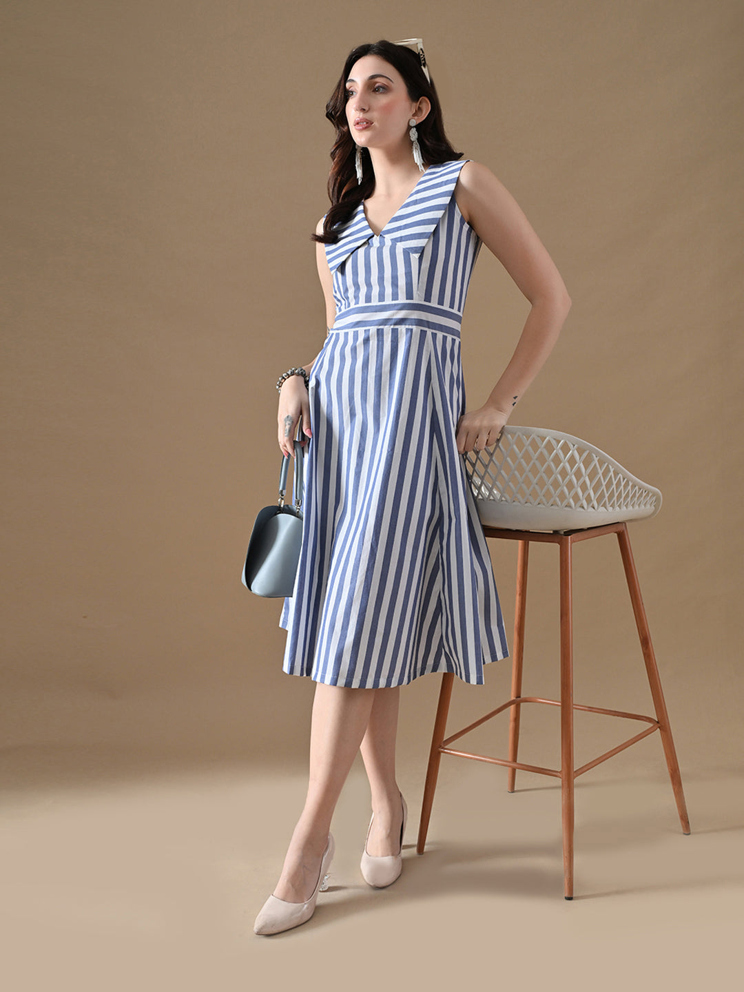 Blue & White Striped Flare Dress