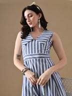 Blue & White Striped Flare Dress