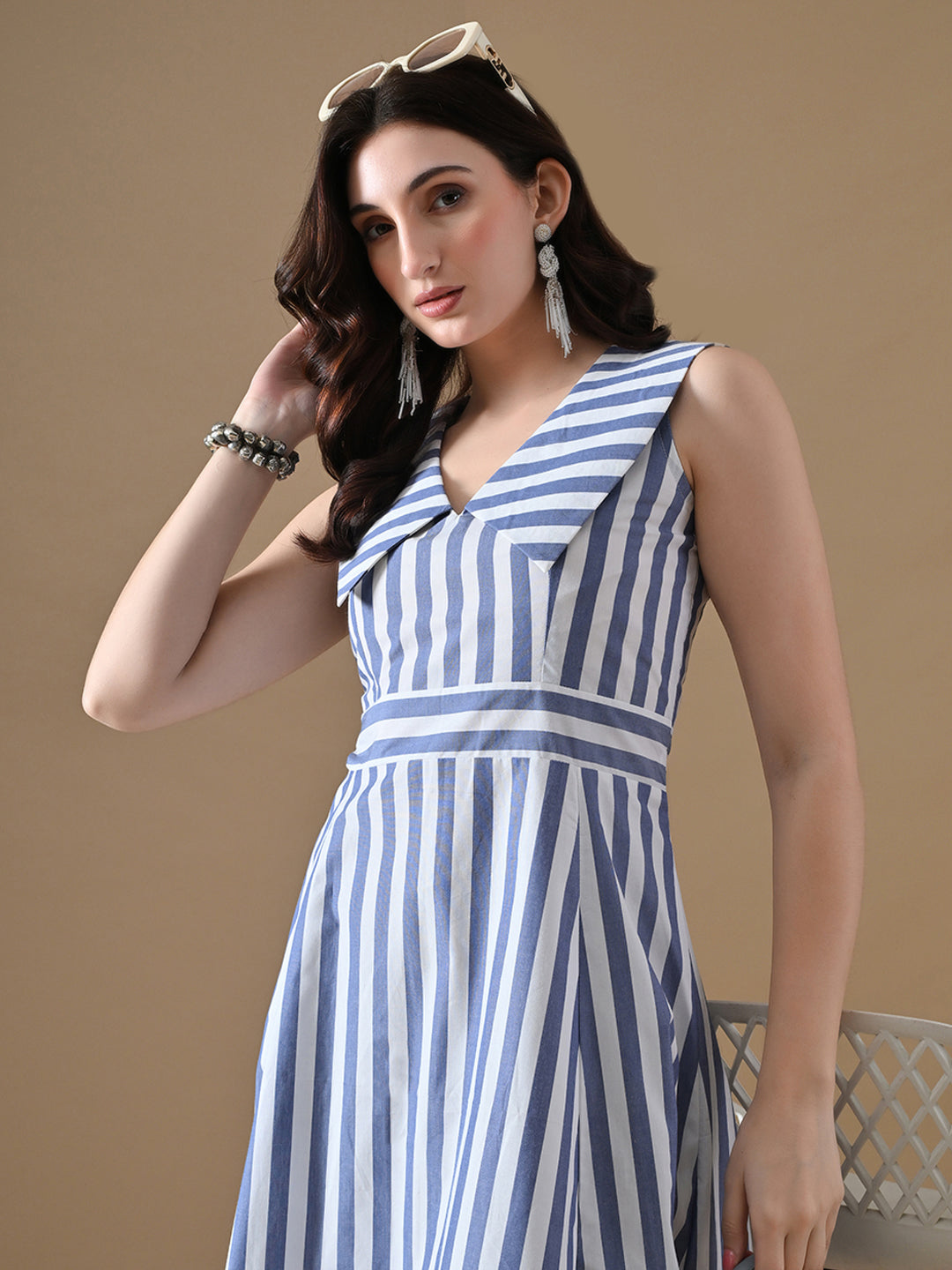 Blue & White Striped Flare Dress