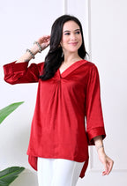 Red Satin V-Neck Tunic Top