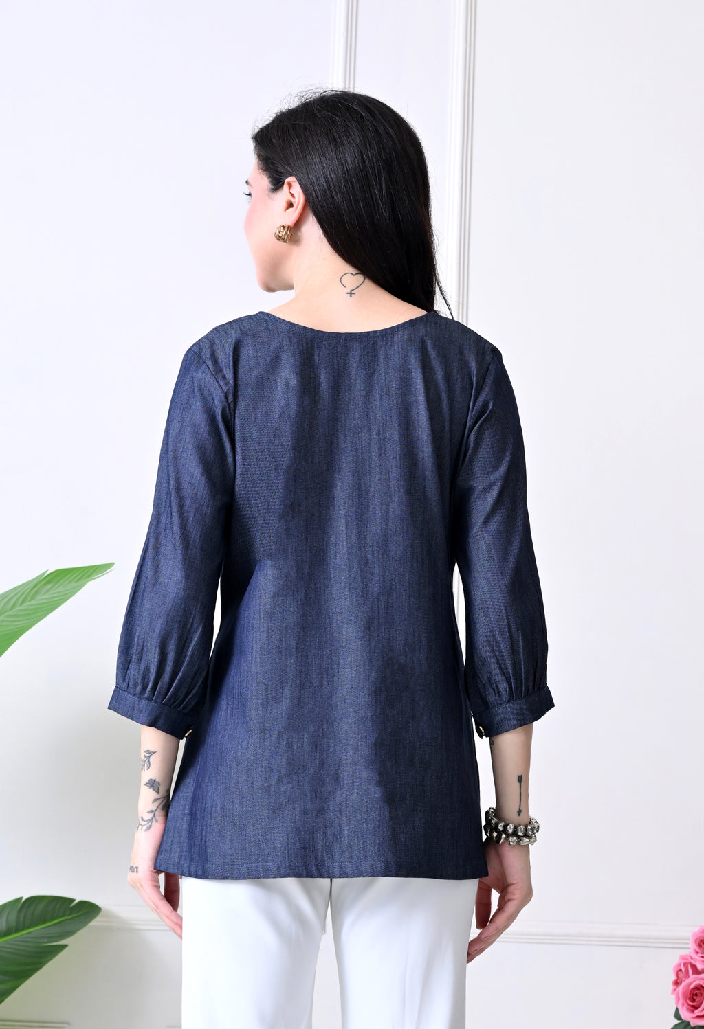 Denim V-Neck Tunic Top