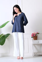 Denim V-Neck Tunic Top