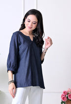 Denim V-Neck Tunic Top