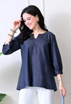 Denim V-Neck Tunic Top