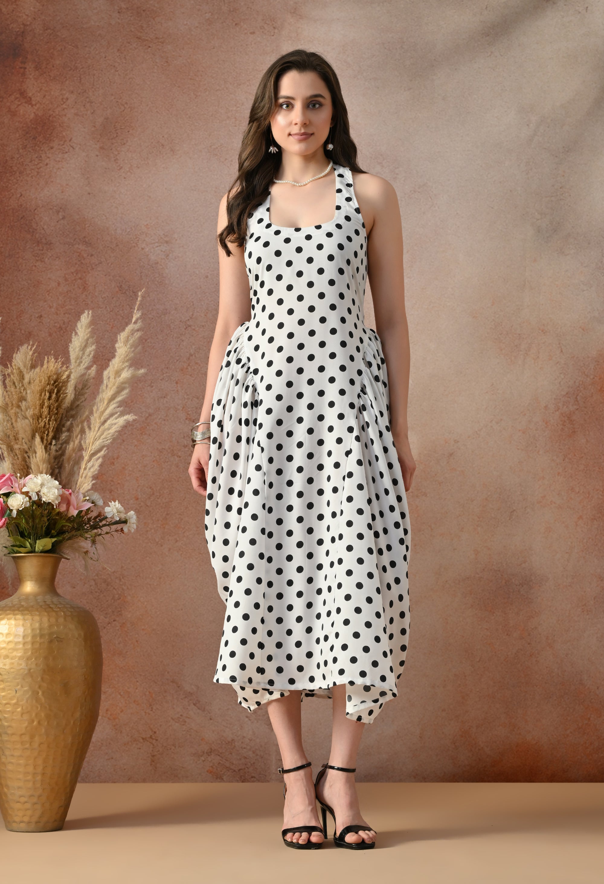 Classic Polka Dot Midi Dress