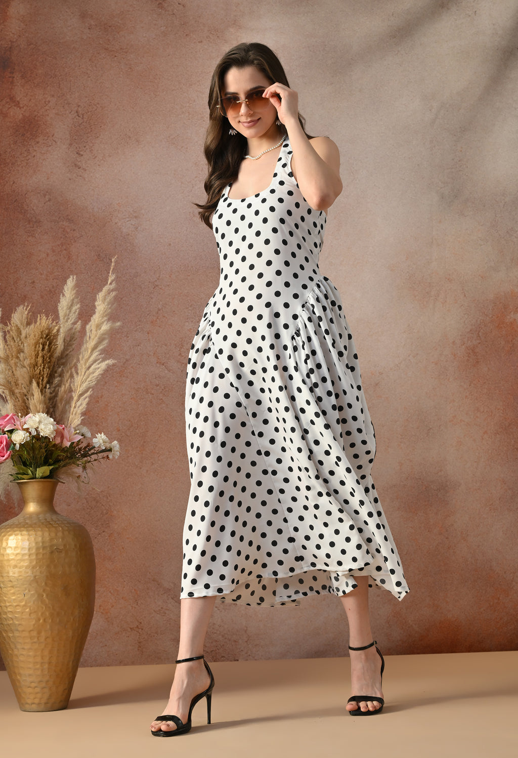 Classic Polka Dot Midi Dress