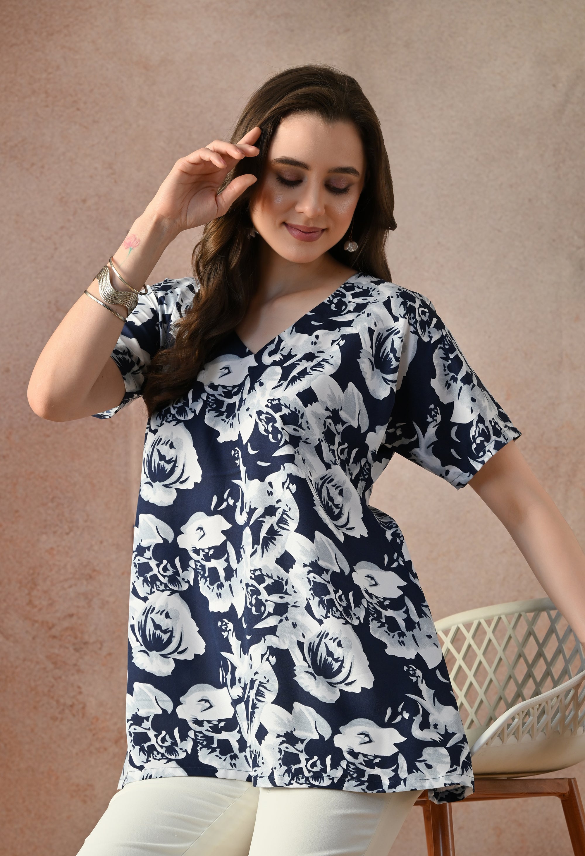 Midnight Floral V-Neck Top