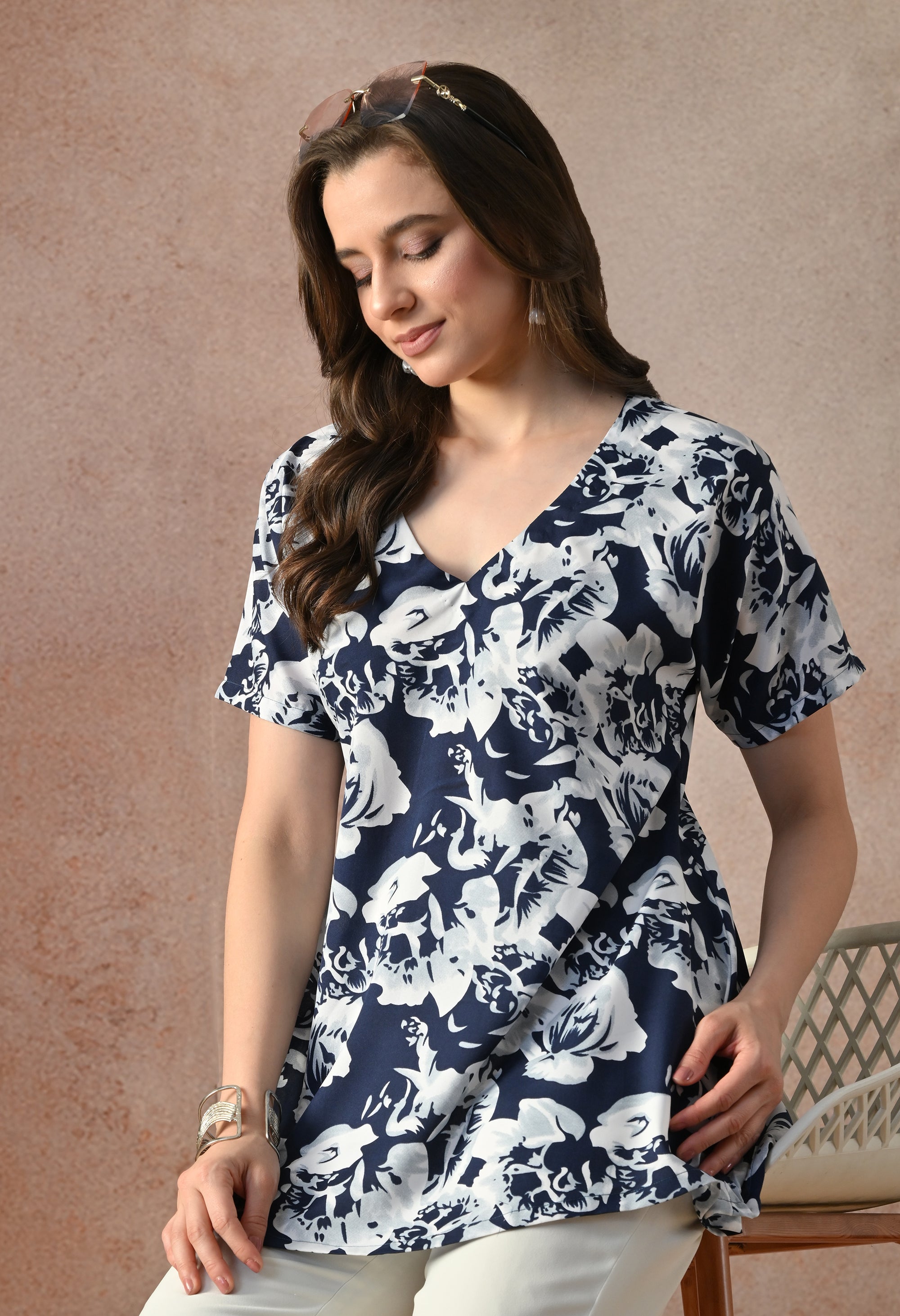 Midnight Floral V-Neck Top