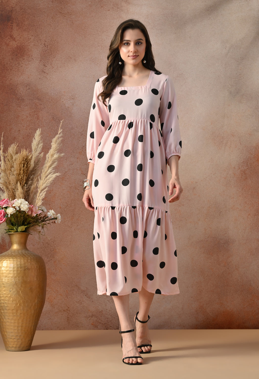 Blush Polka Dot Midi Dress