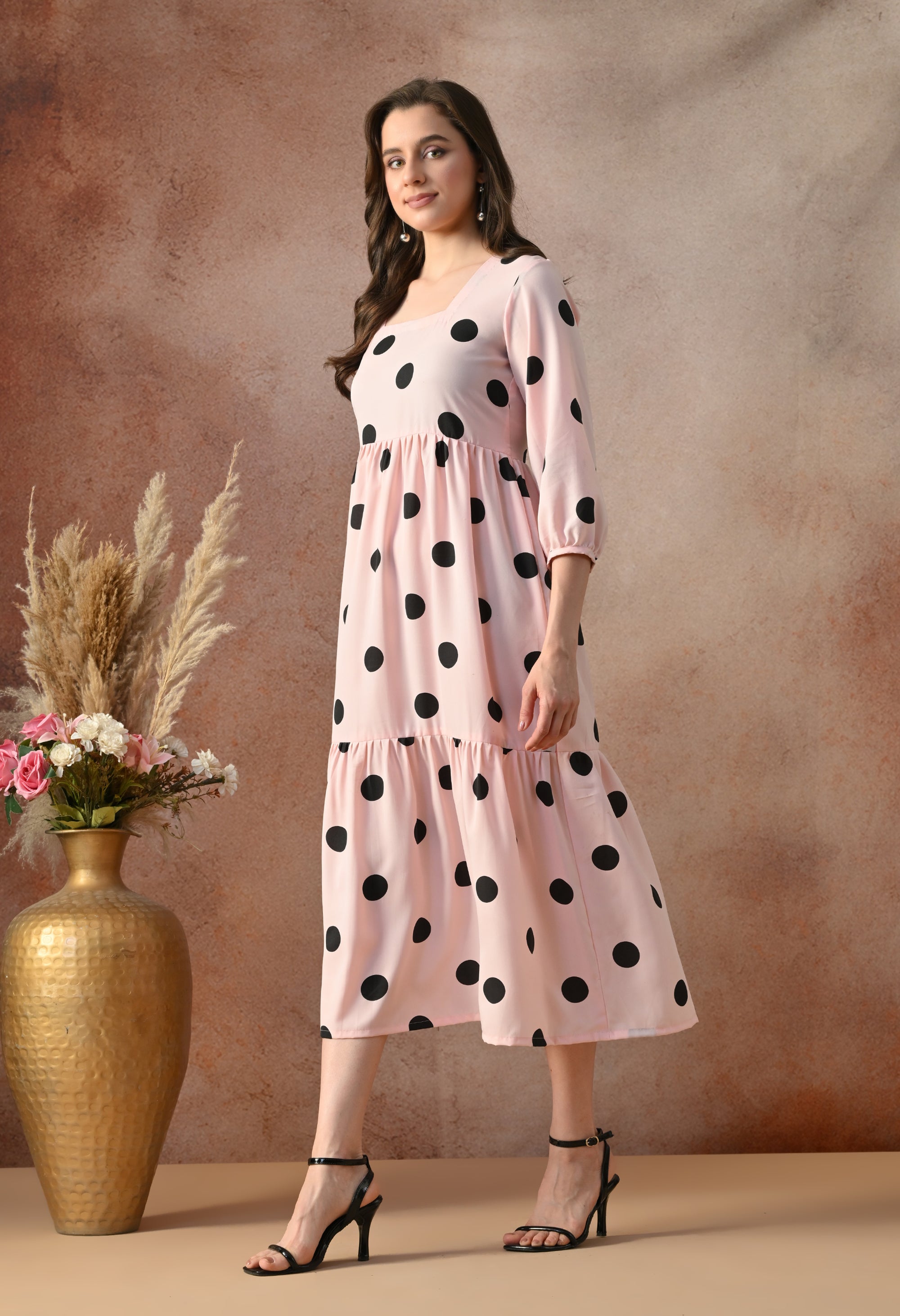 Blush Polka Dot Midi Dress