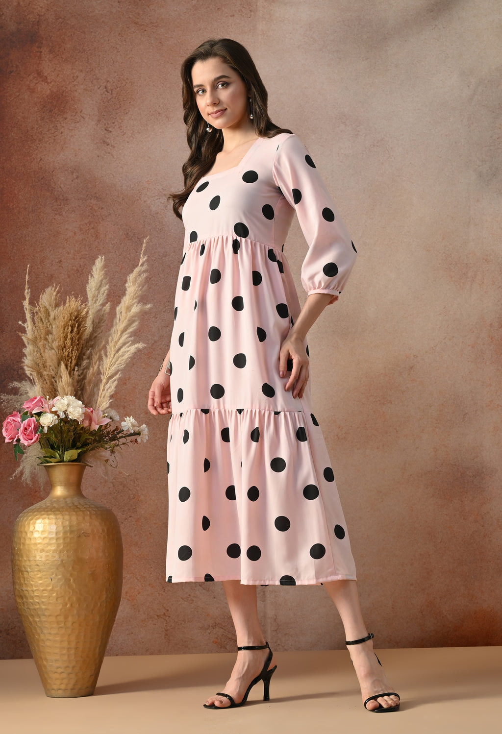 Blush Polka Dot Midi Dress
