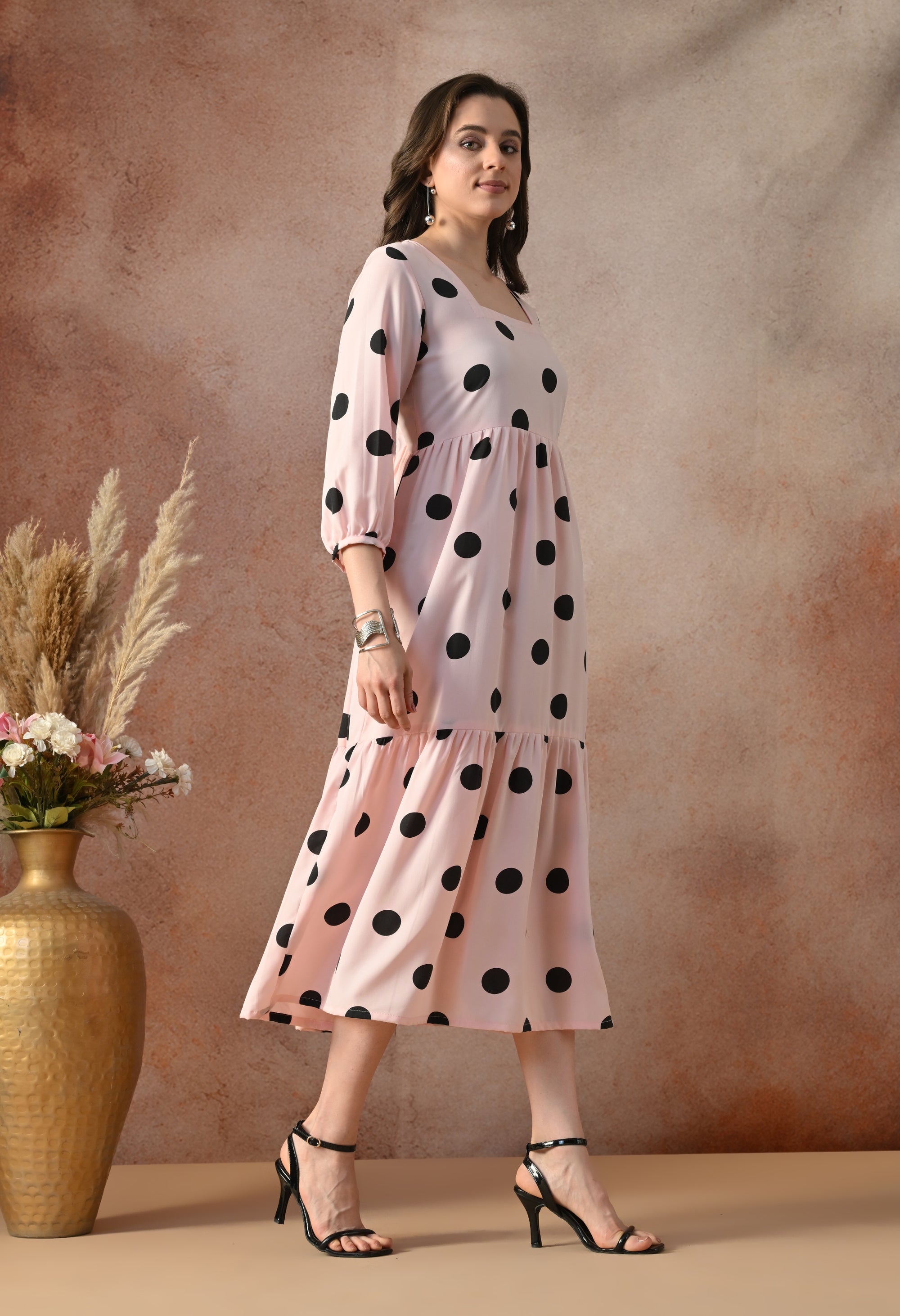 Blush Polka Dot Midi Dress