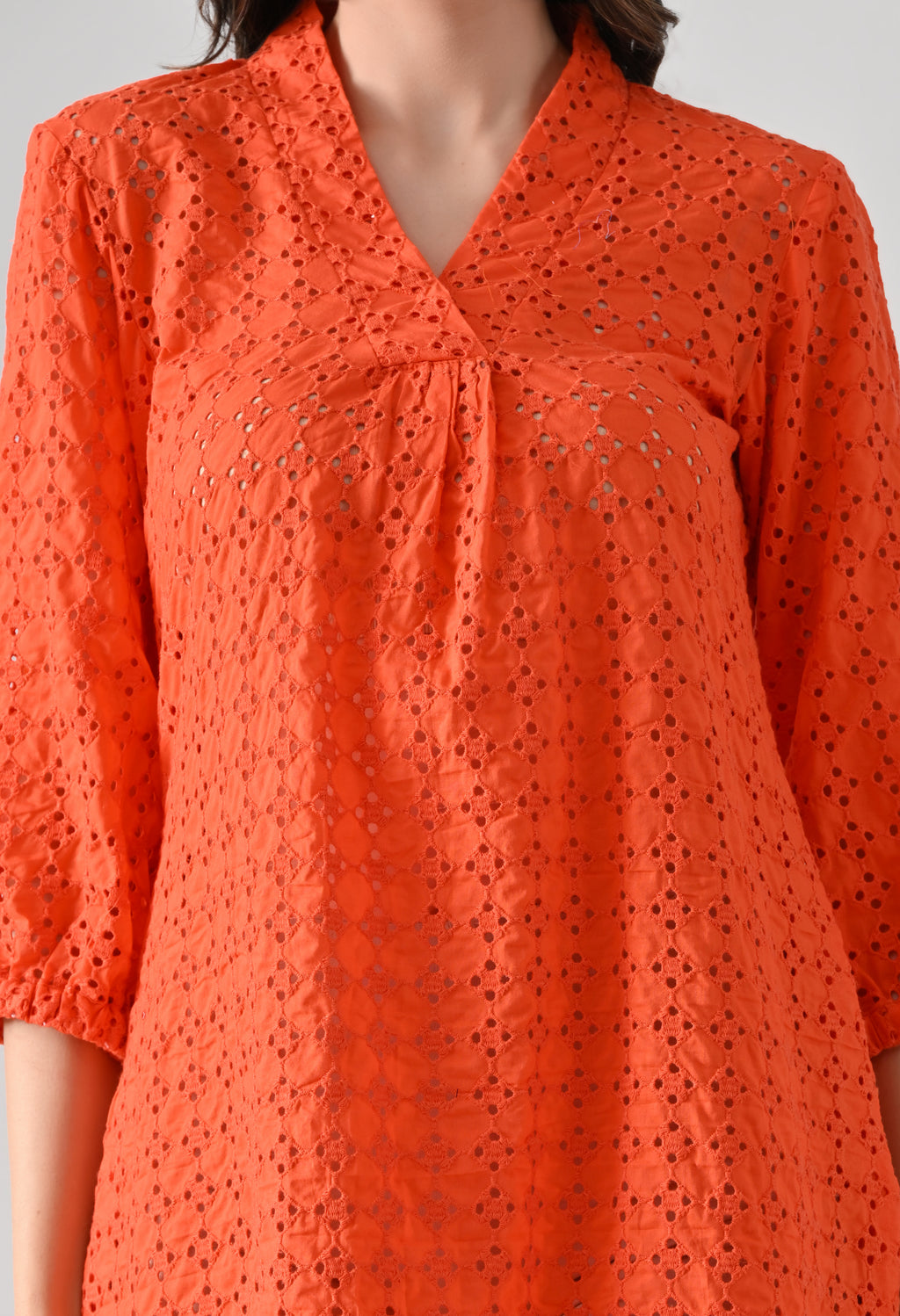Vibrant Orange Hakoba Cotton Midi Dress
