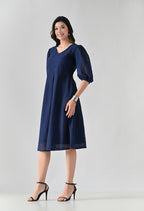 Elegant Navy Blue Cotton Midi Dress