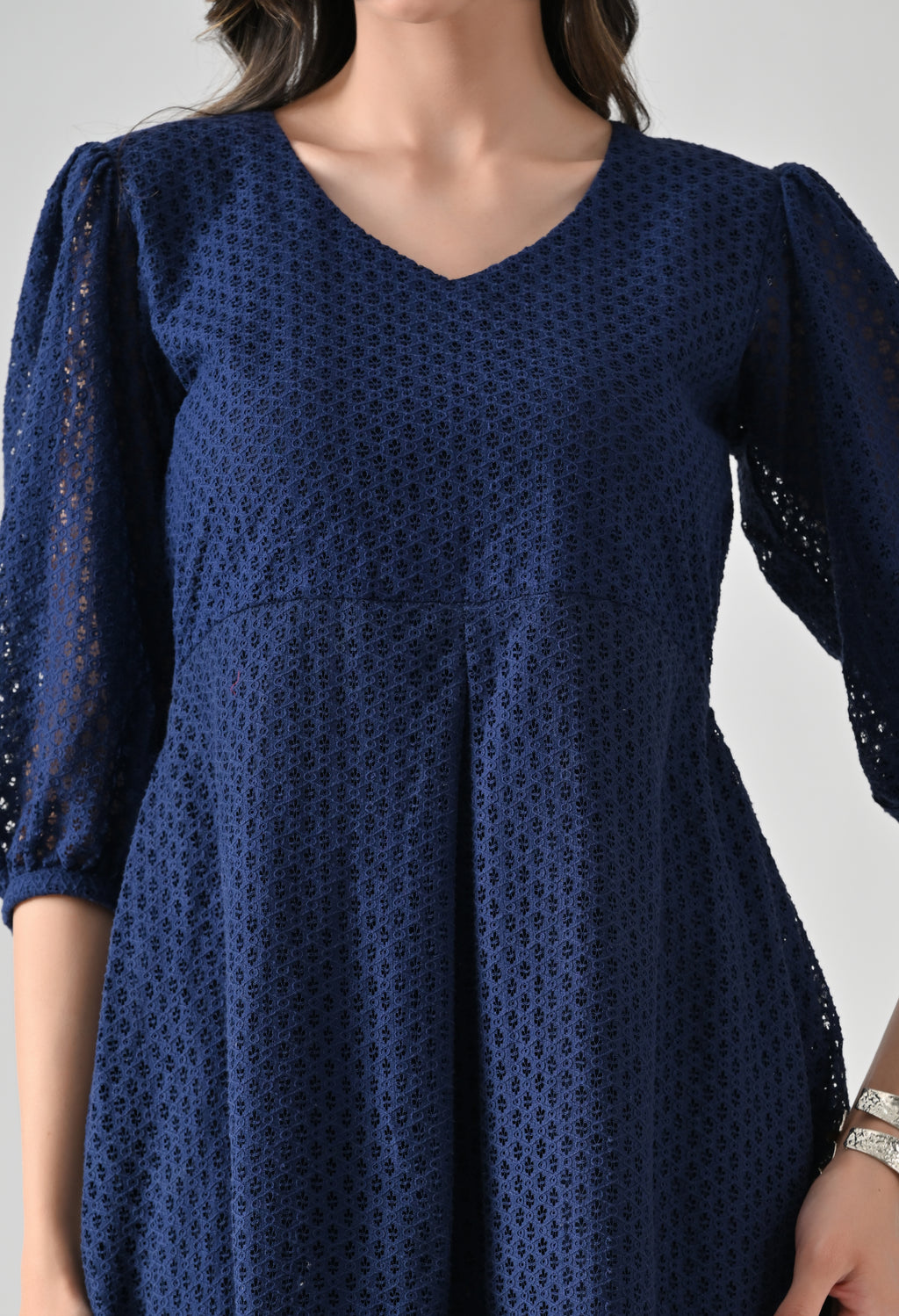 Elegant Navy Blue Cotton Midi Dress