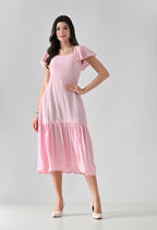 Pink Hakoba Cotton Tiered Midi Dress