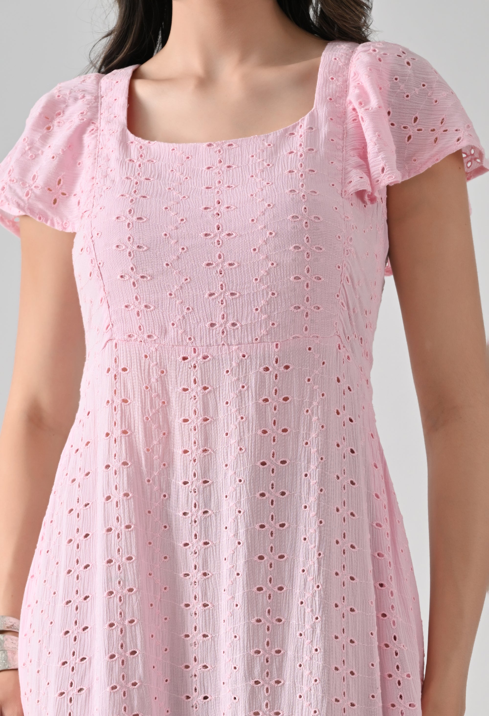 Pink Hakoba Cotton Tiered Midi Dress