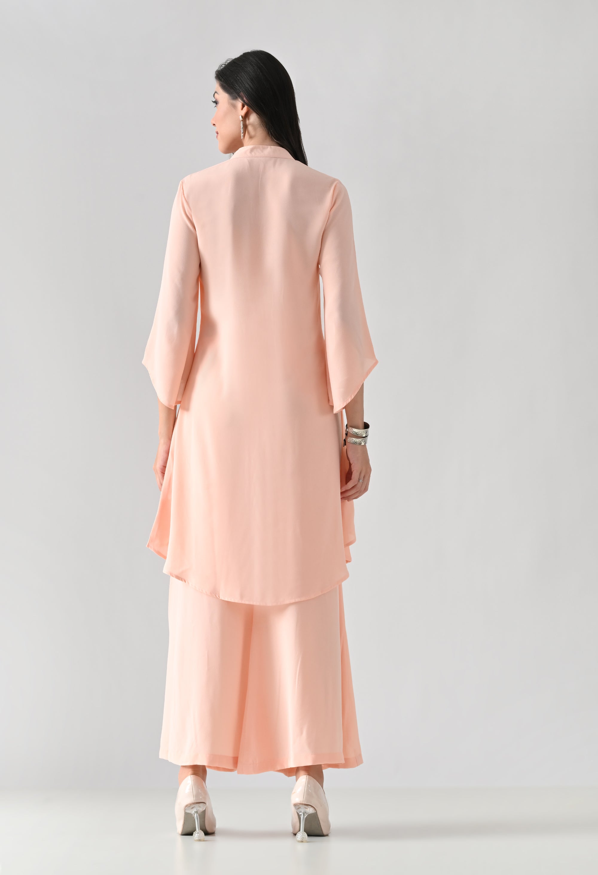 Peach Flared Kurta & Palazzo Set