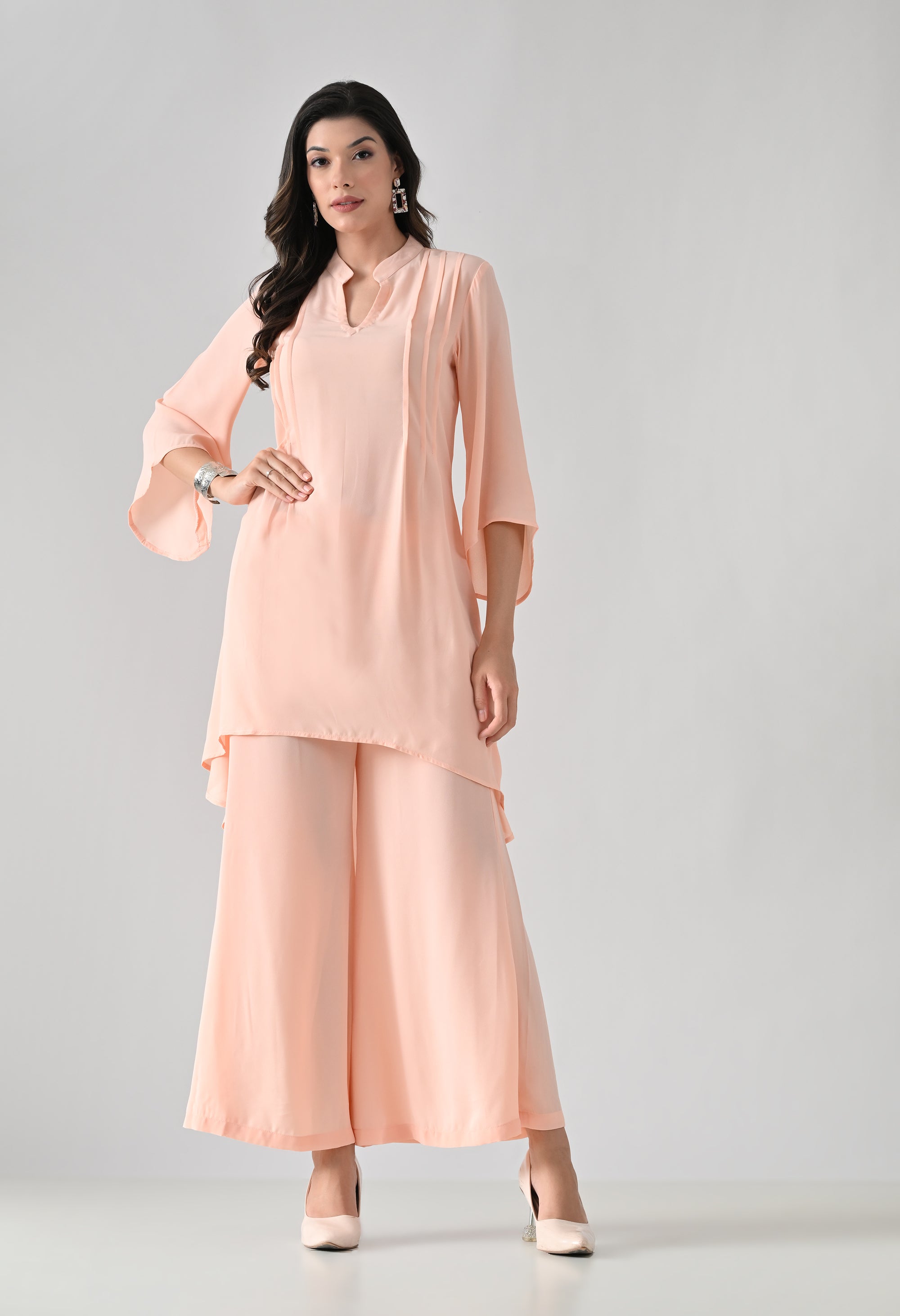 Peach Flared Kurta & Palazzo Set