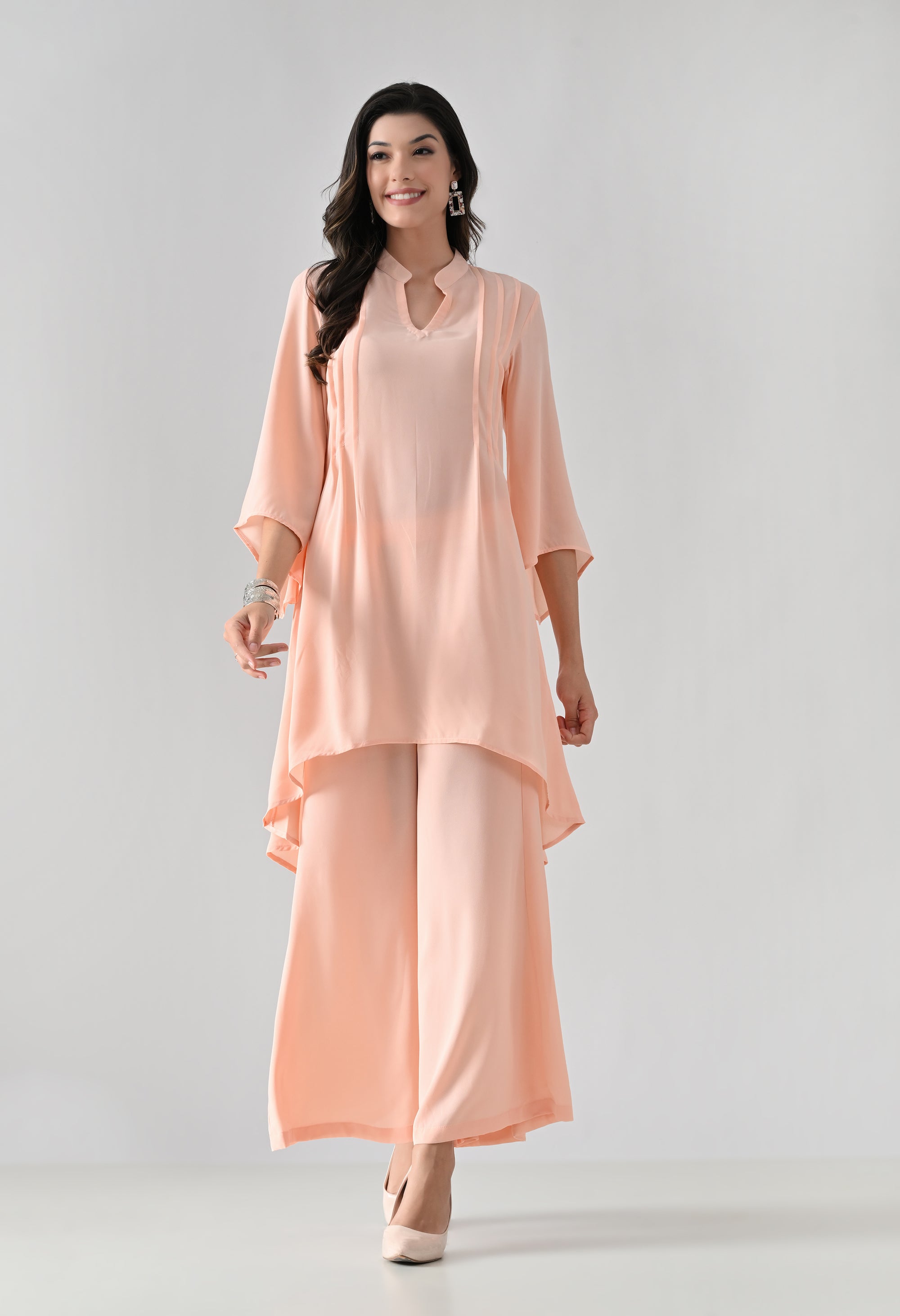 Peach Flared Kurta & Palazzo Set