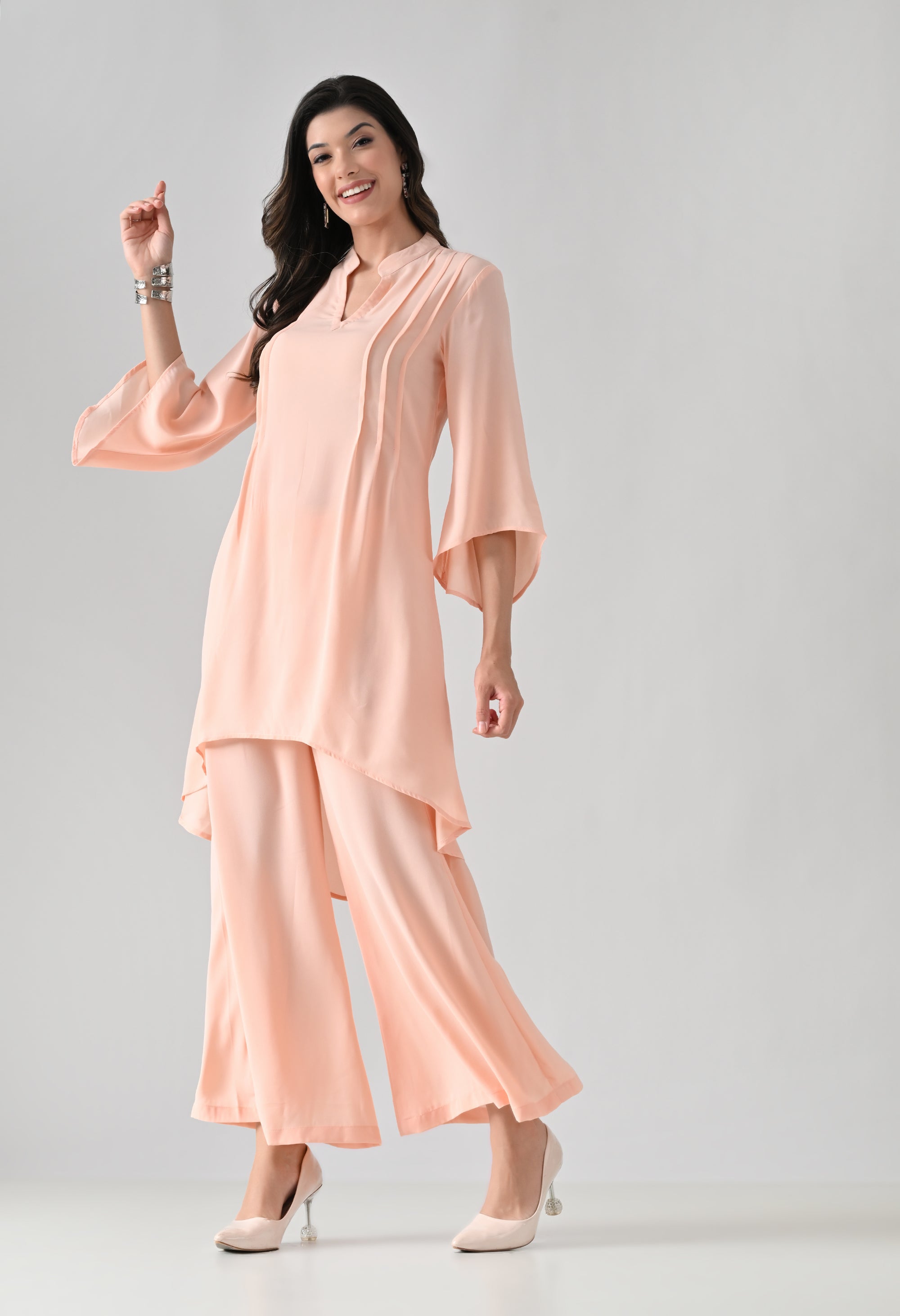 Peach Flared Kurta & Palazzo Set