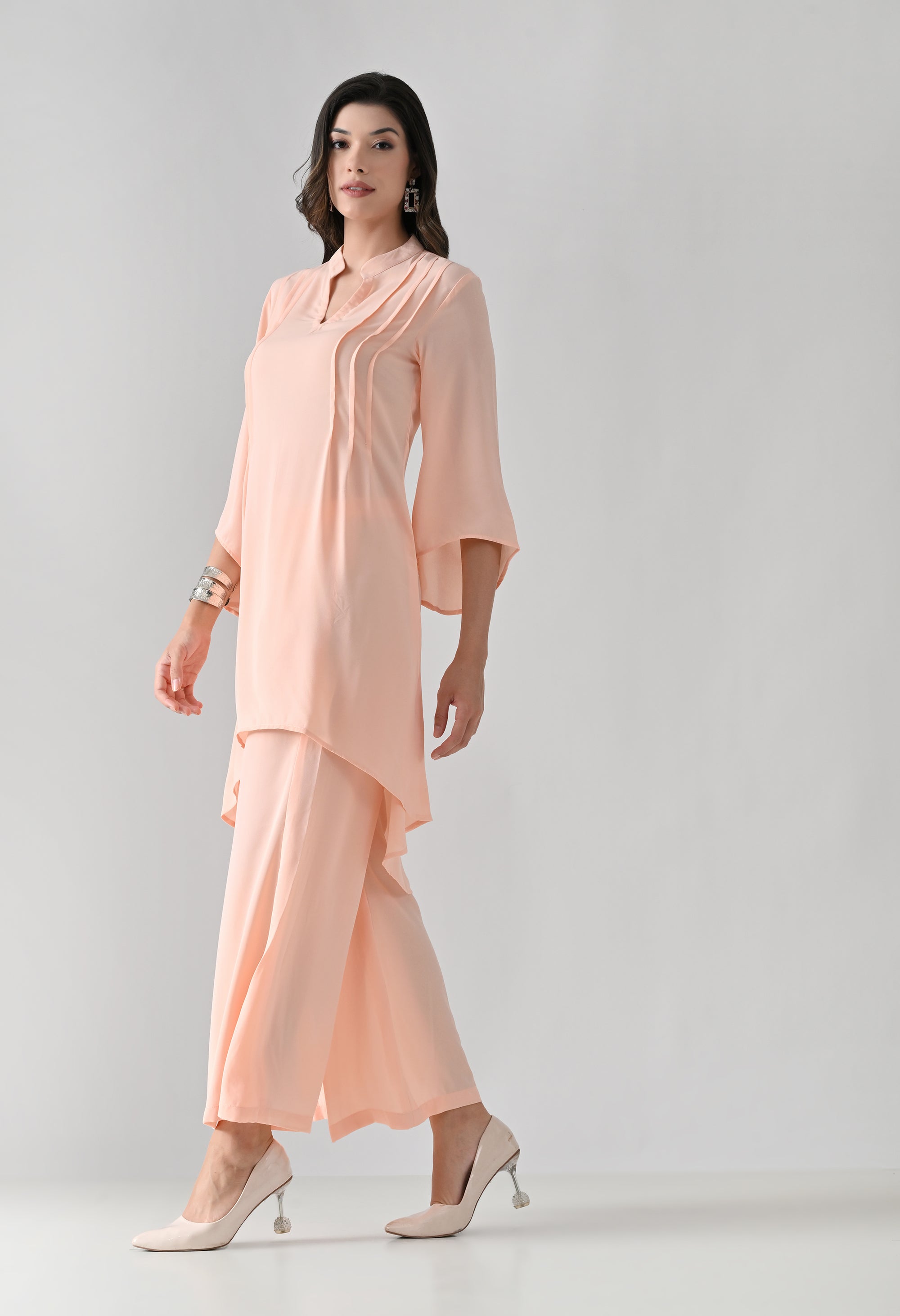 Peach Flared Kurta & Palazzo Set
